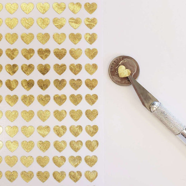 Gold Heart Stickers, set of 285 hearts, gloss metallic gold heart vinyl decals, wedding meal choice stickers, adhesive vinyl hearts