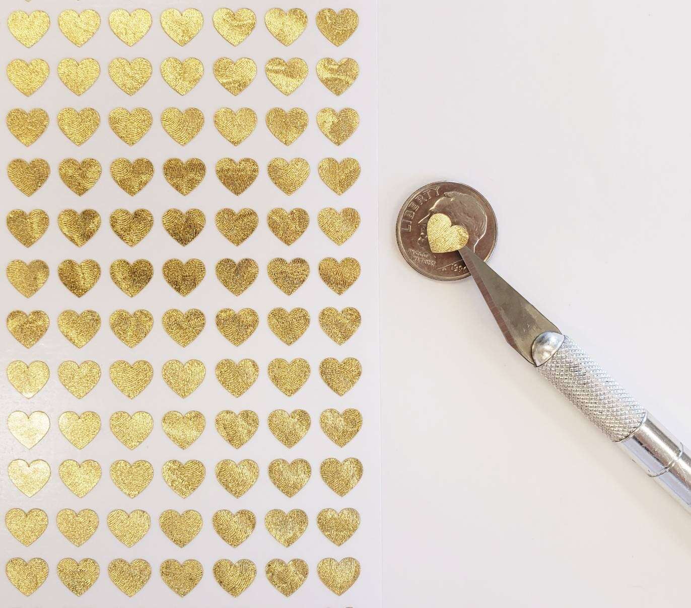 Gold Heart Stickers, set of 285 hearts, gloss metallic gold heart vinyl decals, wedding meal choice stickers, adhesive vinyl hearts