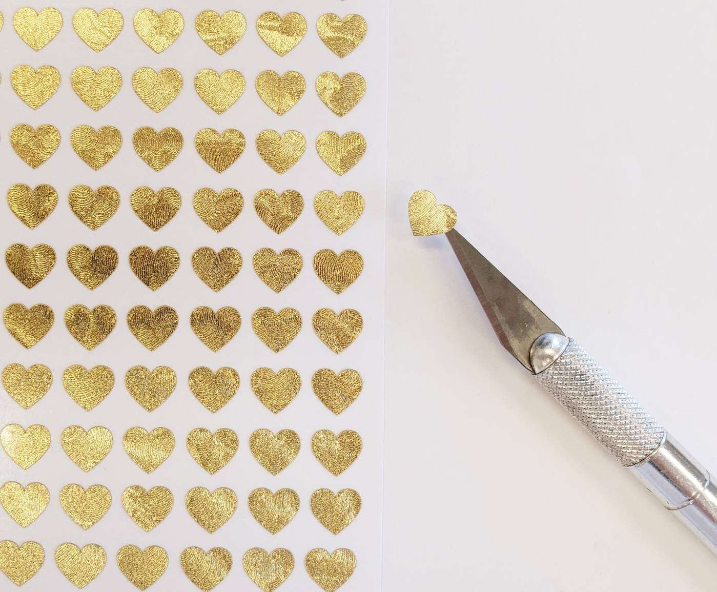 Gold Heart Stickers, set of 285 hearts, gloss metallic gold heart vinyl decals, wedding meal choice stickers, adhesive vinyl hearts
