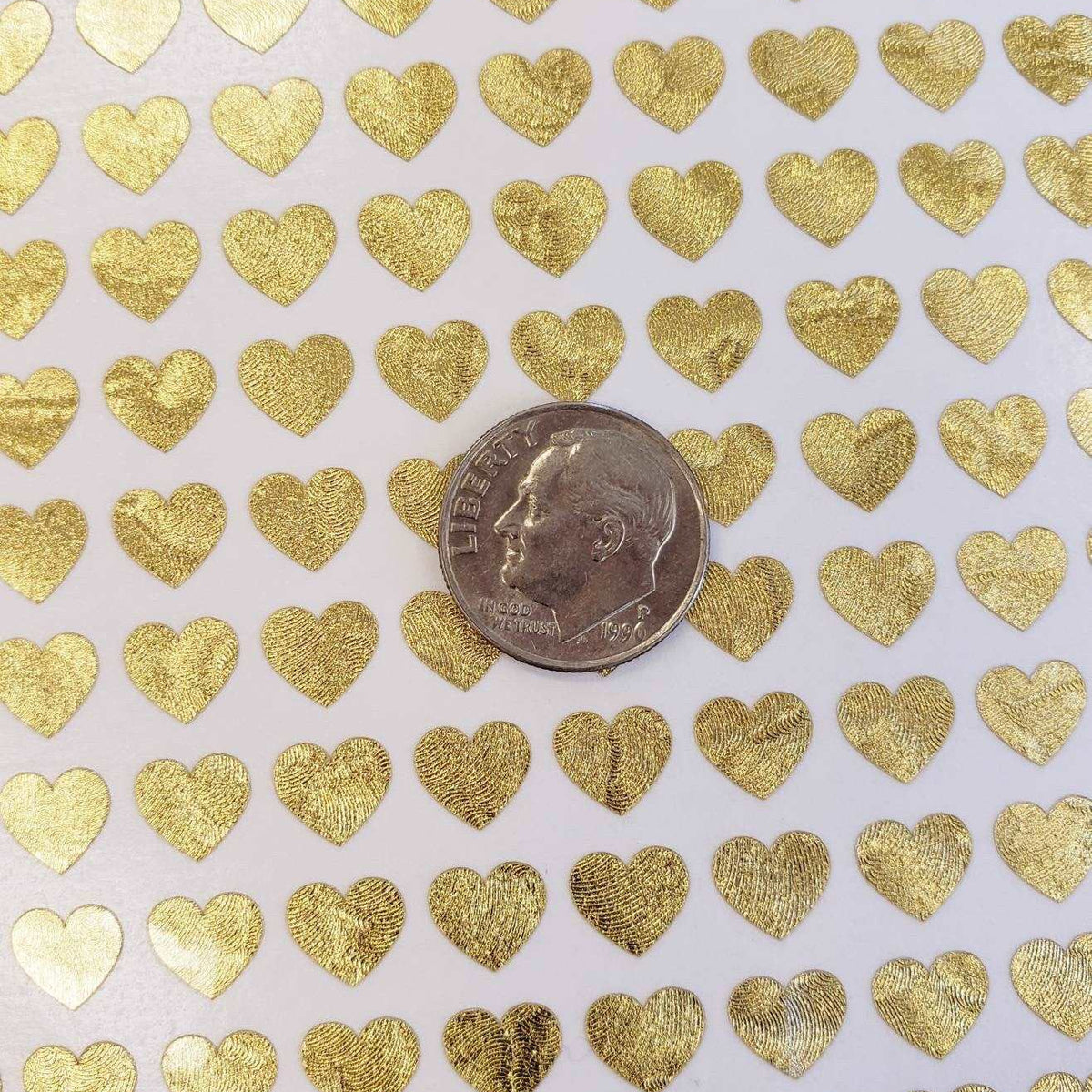 Gold Heart Stickers, set of 285 hearts, gloss metallic gold heart vinyl decals, wedding meal choice stickers, adhesive vinyl hearts