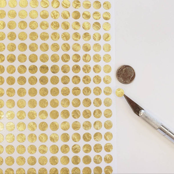 Small Metallic Dot Stickers, set of 368 gold, silver or copper dot vinyl decals for wedding meal choice, place cards and seating charts.