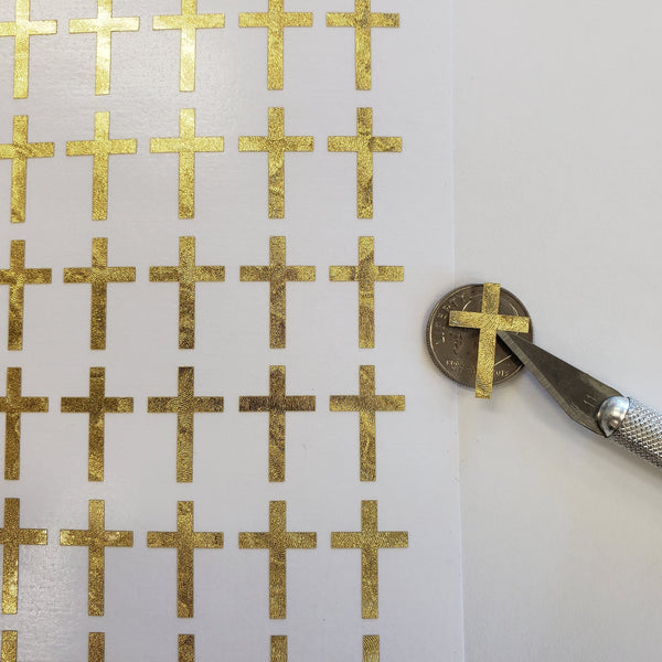 Gold Religious Cross Stickers