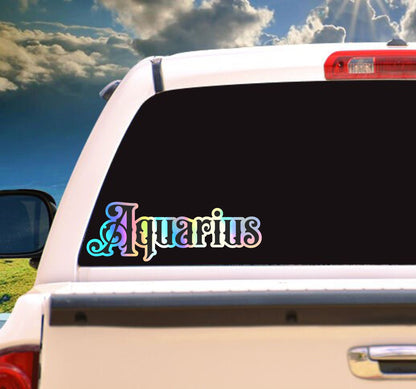 Aquarius Sticker, black and holographic silver vinyl decal, February horoscope zodiac sticker, witchy vibe, laptop or water bottle sticker