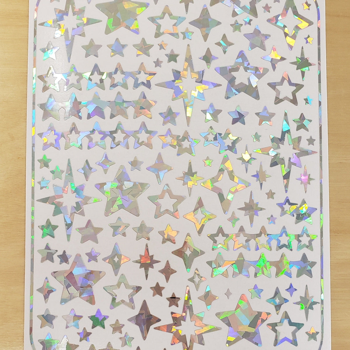 Holographic Star Sticker Sheet, Set of 100 Various Stars for Journals, Envelopes, Cardholders, and Photocards