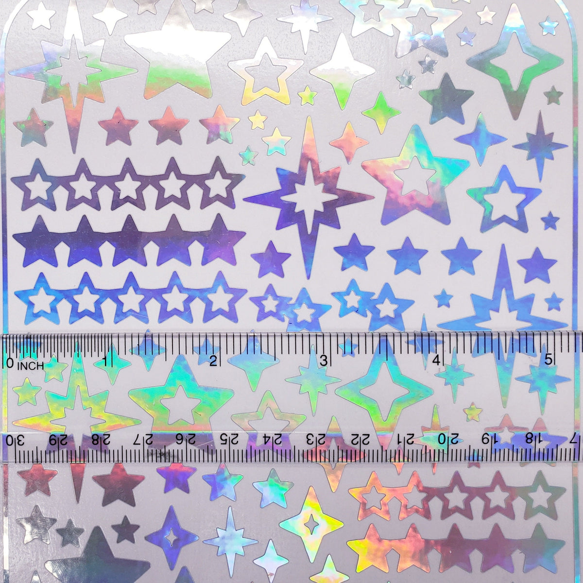Holographic Star Sticker Sheet, Set of 100 Various Stars for Journals, Envelopes, Cardholders, and Photocards