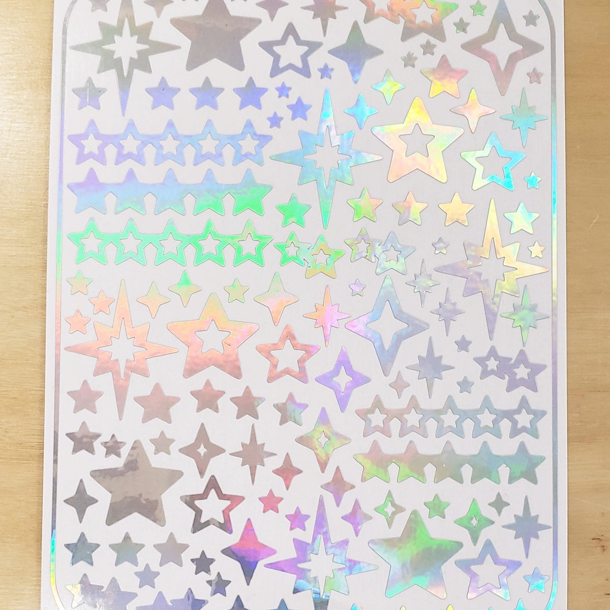 Holographic Star Sticker Sheet, Set of 100 Various Stars for Journals, Envelopes, Cardholders, and Photocards
