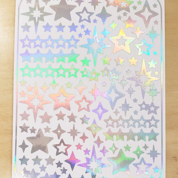 Holographic Star Sticker Sheet, Set of 100 Various Stars for Journals, Envelopes, Cardholders, and Photocards