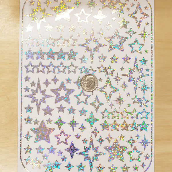 Holographic Star Sticker Sheet, Set of 100 Various Stars for Journals, Envelopes, Cardholders, and Photocards