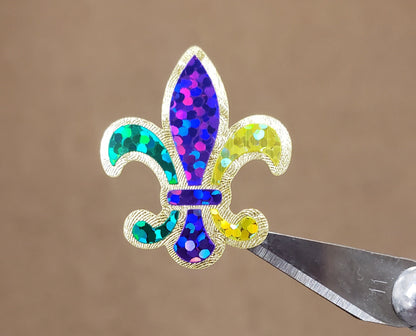 Mardi Gras Stickers, set of 10, 25 or 50 Louisiana French Fleur de Lis glitter stickers for cards, envelopes, ornaments & hurricane glasses
