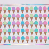 Ice Cream Cones Sticker Sheet, Set of 60 Rainbow Pastel Vinyl Decals for Party Invitations, Envelopes, and Planners.