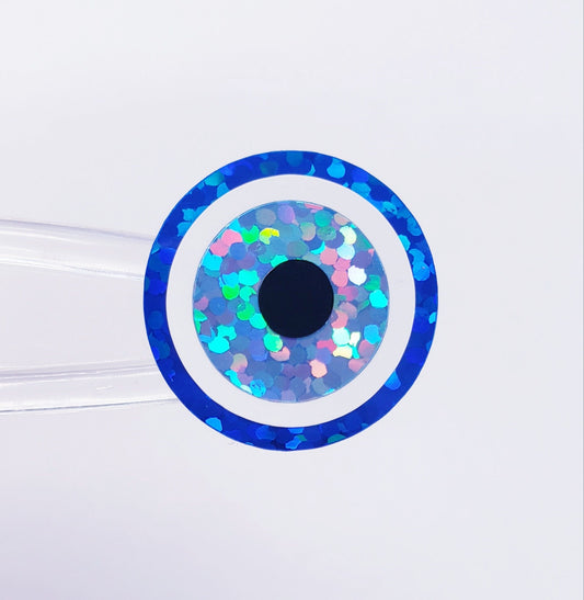 Blue Eye Stickers, choose number of blue eye sparkly stickers for notecards, keychains, laptops, paper stationery and crafts.