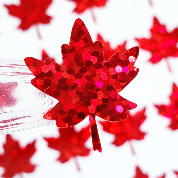 Red Maple Leaf Stickers, set of 45 leaf glitter stickers for Autumn weddings, fall decor, planners, scrapbook pages.