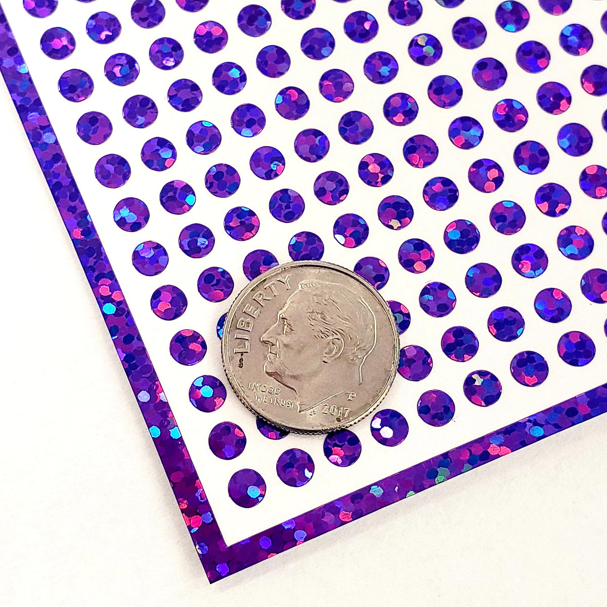Extra Small Purple Dot Stickers, set of 750 micro sized purple glitter dots for daily journals, planners, trackers, calendars and crafts.