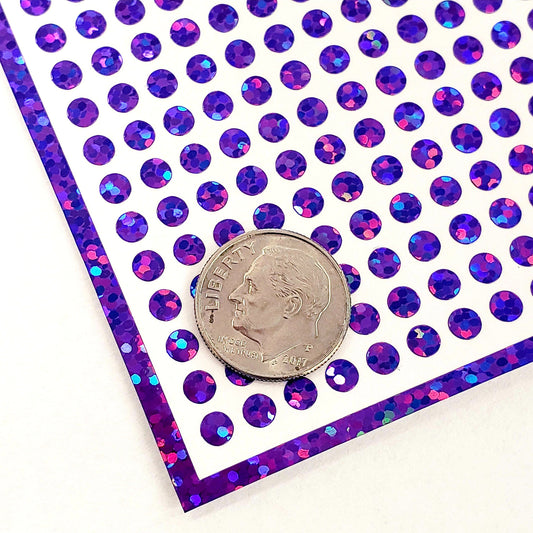 Extra Small Purple Dot Stickers, set of 750 micro sized purple glitter dots for daily journals, planners, trackers, calendars and crafts.