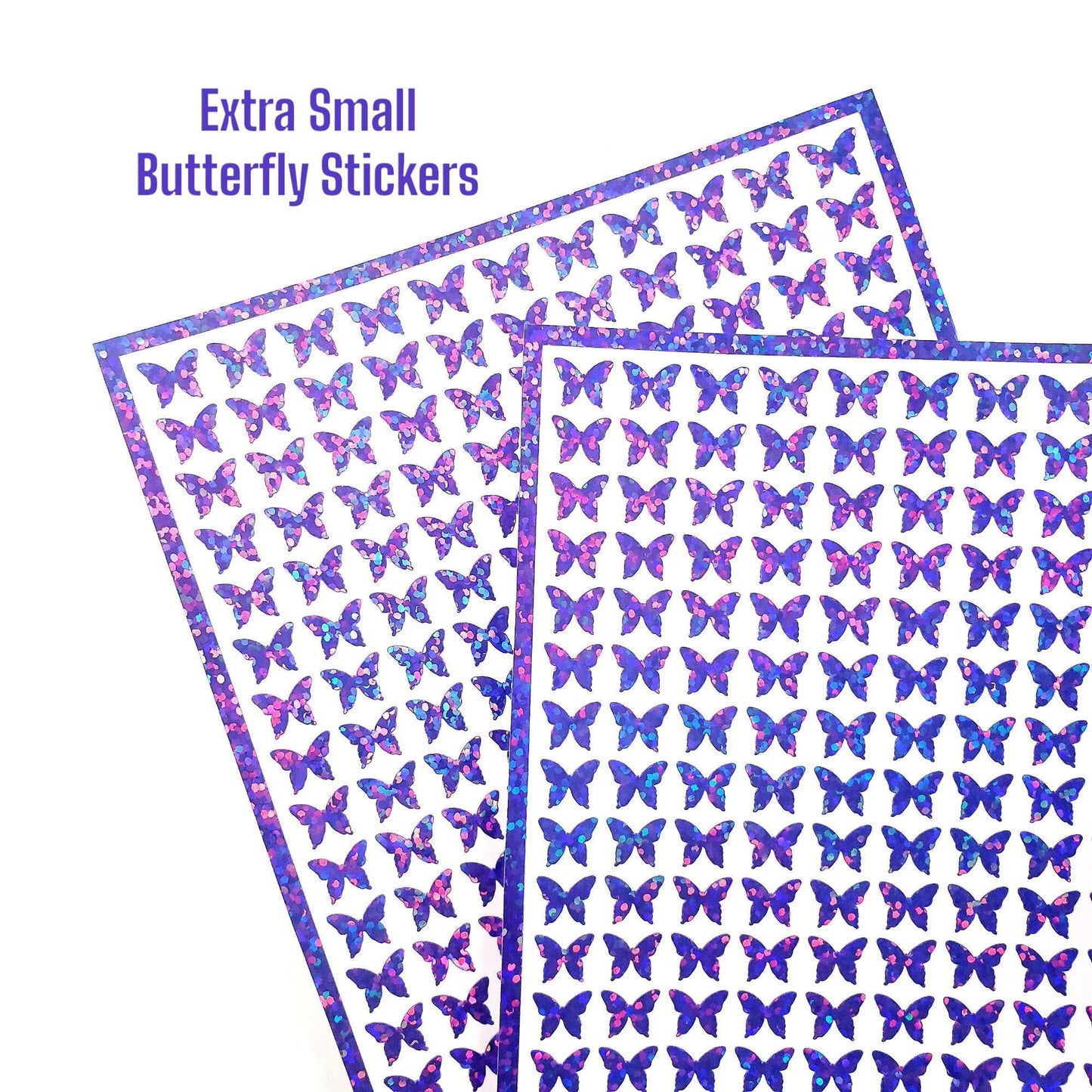 Purple Butterfly Stickers Sheet, set of 209 extra small glitter butterflies for scrapbook pages, journals, notebooks and craft projects.