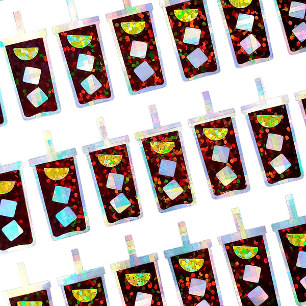 Iced Tea Stickers, set of 30 cold drink sweet tea with lemon glitter stickers for calendars, journals, food trackers, planners and charts.