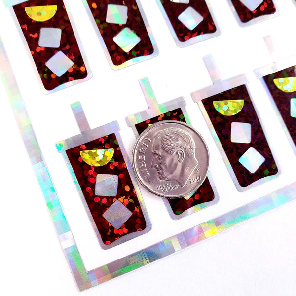 Iced Tea Stickers, set of 30 cold drink sweet tea with lemon glitter stickers for calendars, journals, food trackers, planners and charts.