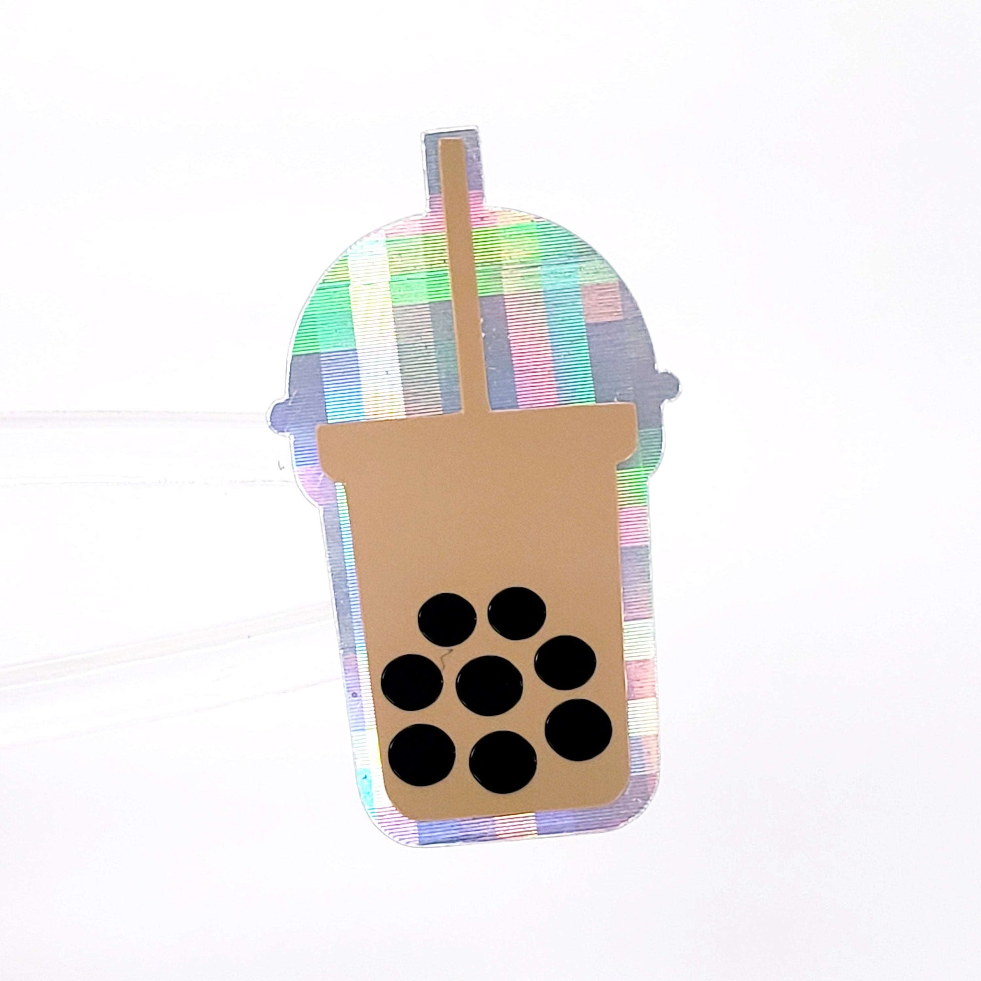 Boba Tea Stickers, set of 36 cute cold drink holographic stickers for calendars, journals, trackers, and planners. Bubble tea lover gift.