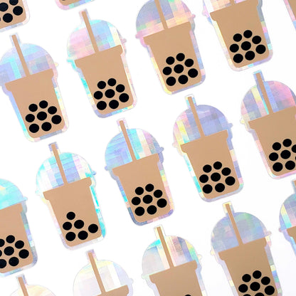 Boba Tea Stickers, set of 36 cute cold drink holographic stickers for calendars, journals, trackers, and planners. Bubble tea lover gift.