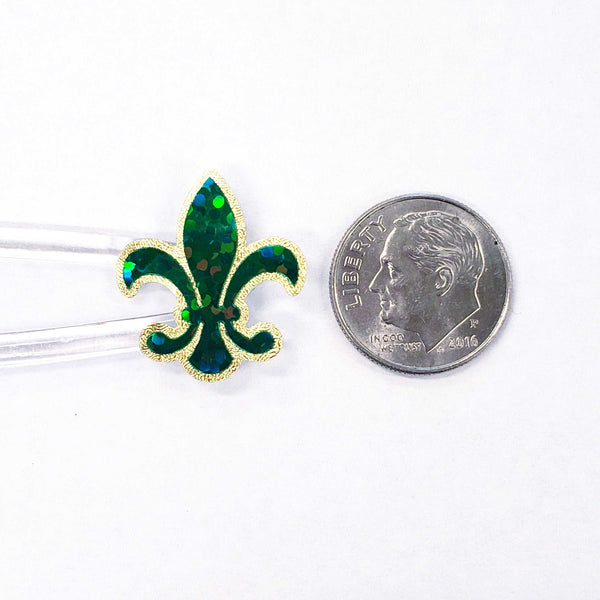 Mardi Gras Stickers, set of 48 purple green and gold French Fleur de Lis glitter stickers, Louisiana flower symbol, Fat Tuesday stickers.