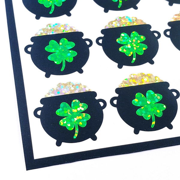 Pot of Gold Stickers, set of 24 St. Patrick's Day vinyl glitter stickers for calendars, planners, party invitations and paper craft projects