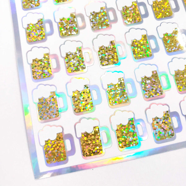 Beer Stickers, set of 42 mugs of beer, cold drink stickers for football parties, college tailgates, planners, journals and scrapbook pages.