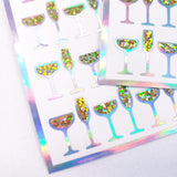 Champagne Glass Stickers, Holographic Wine Stickers, Set of 60, gold