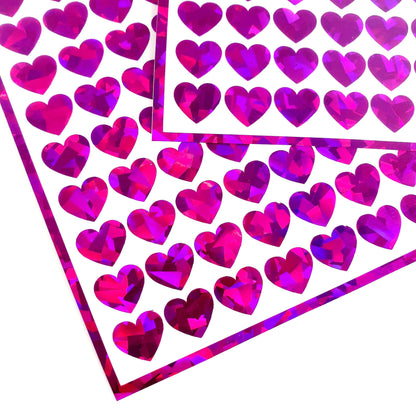 Pink Magenta Hearts Sticker Sheet. Set of 104 sparkly vinyl decals for planners, notebooks, journals, and crafts. Hot Pink half inch hearts.