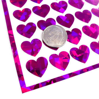 Pink Magenta Hearts Sticker Sheet. Set of 104 sparkly vinyl decals for planners, notebooks, journals, and crafts. Hot Pink half inch hearts.