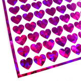 Pink Magenta Hearts Sticker Sheet. Set of 104 sparkly vinyl decals for planners, notebooks, journals, and crafts. Hot Pink half inch hearts.