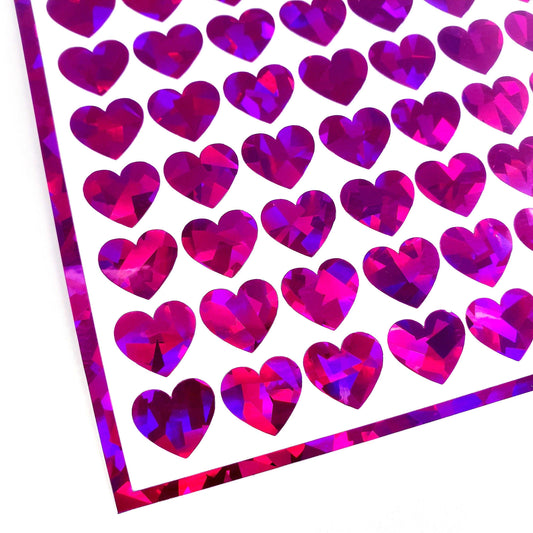 Pink Magenta Hearts Sticker Sheet. Set of 104 sparkly vinyl decals for planners, notebooks, journals, and crafts. Hot Pink half inch hearts.