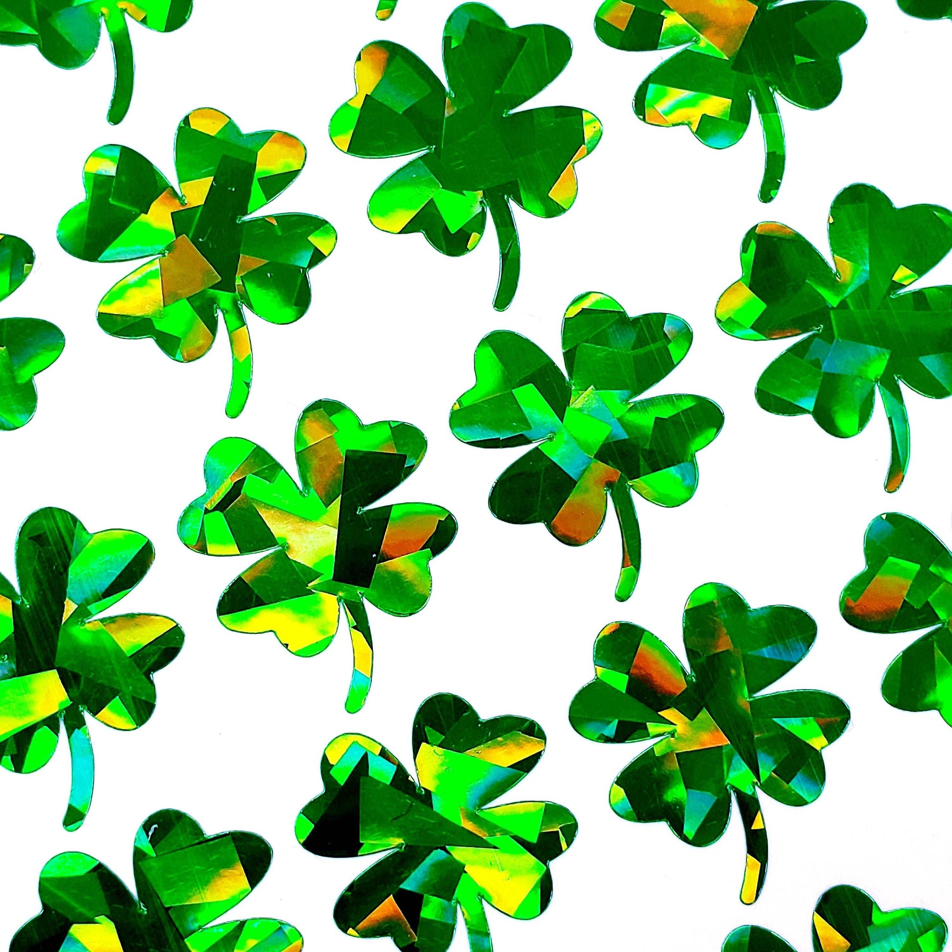 St. Patrick's Day Four Leaf Clover Stickers, set of 48 spring green sparkly lucky clovers shamrocks each 3/4"