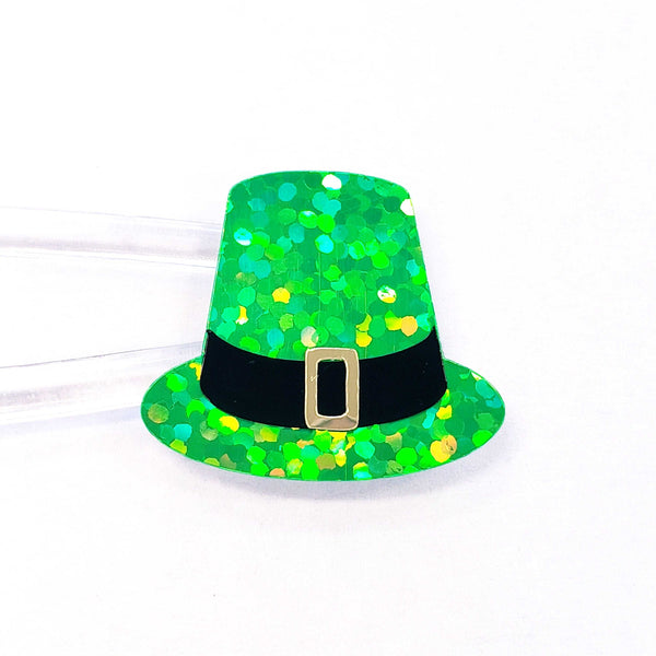 Leprechaun Hat Stickers, set of 35 green St. Patrick's Day hat glitter stickers for cards, envelopes, March calendars and craft projects.