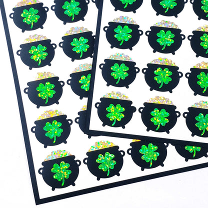 Pot of Gold Stickers, set of 24 St. Patrick's Day vinyl glitter stickers for calendars, planners, party invitations and paper craft projects