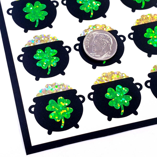 Pot of Gold Stickers, set of 24 St. Patrick's Day vinyl glitter stickers for calendars, planners, party invitations and paper craft projects