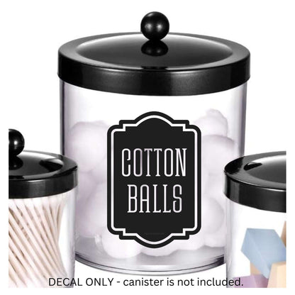 Cotton Balls Decal for bathroom containers and jars, apothecary farmhouse style stickers for organized bathroom and home