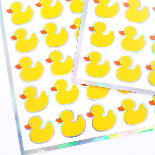 Rubber Ducky Stickers, set of 35 small duck vinyl decals. Stickers for scrapbook pages, journals, baby bath time schedule and goal charts.