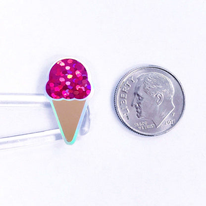 Ice Cream Cone Stickers, set of 60 Bright Rainbow Glitter Decals for Ice Cream Party Invitations, Card Envelopes, and Scrapbook Pages.