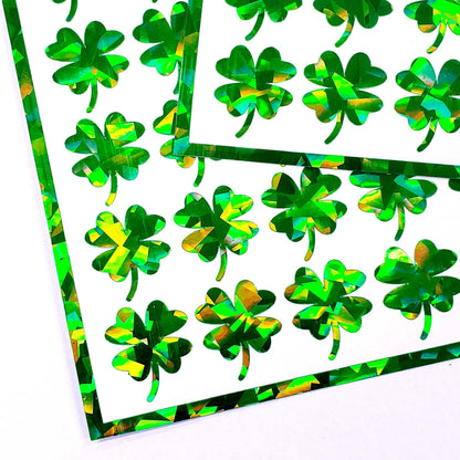 St. Patrick's Day Four Leaf Clover Stickers, set of 48 spring green sparkly lucky clovers shamrocks each 3/4"
