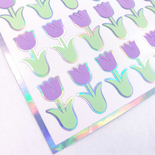Lilac Tulip Stickers, set of 40 light purple flower decals for Easter, Mother's Day and spring weddings, lavender tulip stickers.