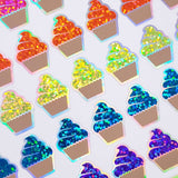 Rainbow Cupcake Glitter Stickers, set of 45 small birthday party cupcake decals for gift bags, invitations, envelopes and scrapbook pages.