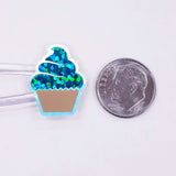 Rainbow Cupcake Glitter Stickers, set of 45 small birthday party cupcake decals for gift bags, invitations, envelopes and scrapbook pages.
