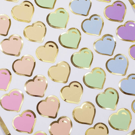 Pastel Rainbow Heart Stickers for Valentine's Day Cards and envelopes, set of 60 small heart decals for journals, notes and scrapbooks.