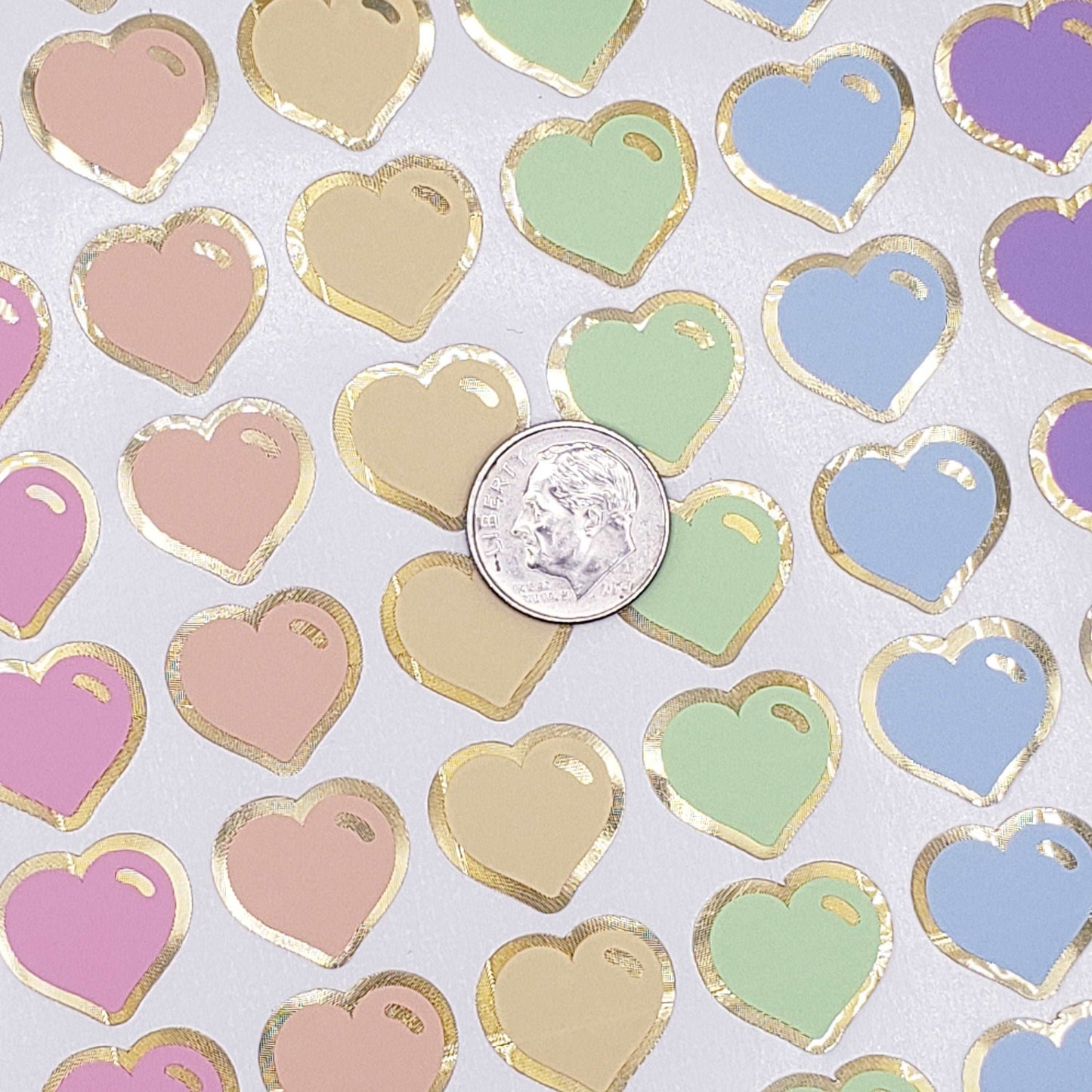 Pastel Rainbow Heart Stickers for Valentine's Day Cards and envelopes, set of 60 small heart decals for journals, notes and scrapbooks.