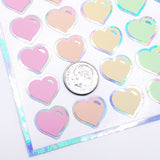 Pastel Rainbow Colors Heart Stickers, set of 60 small vinyl hearts for invitations, envelopes and journals, Scrapbook page embellishments.