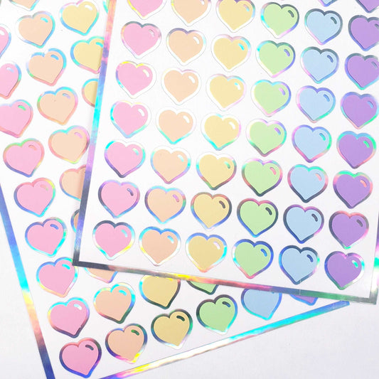 Pastel Rainbow Colors Heart Stickers, set of 60 small vinyl hearts for invitations, envelopes and journals, Scrapbook page embellishments.