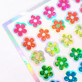 Neon Flower Stickers, set of 88 small rainbow daisy decals, bright glitter vinyl flowers for laptops, planners and notebooks. Sticker gift.