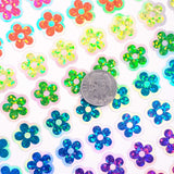 Neon Flower Stickers, set of 88 small rainbow daisy decals, bright glitter vinyl flowers for laptops, planners and notebooks. Sticker gift.