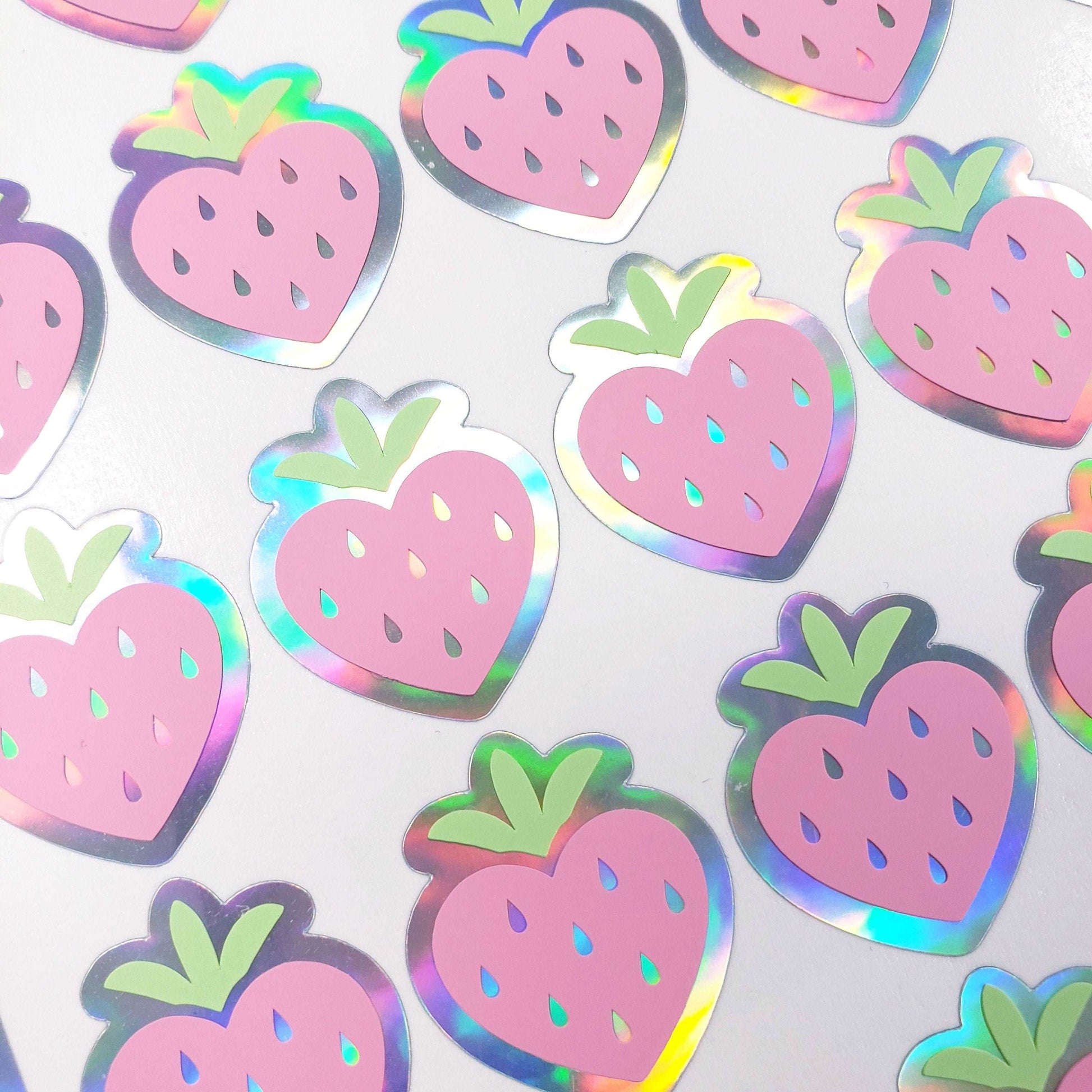 Light Pink Strawberry Heart Stickers, set of 30 cute fruit decals for Valentine's Day cards, envelope seals, sticker gift for teachers.