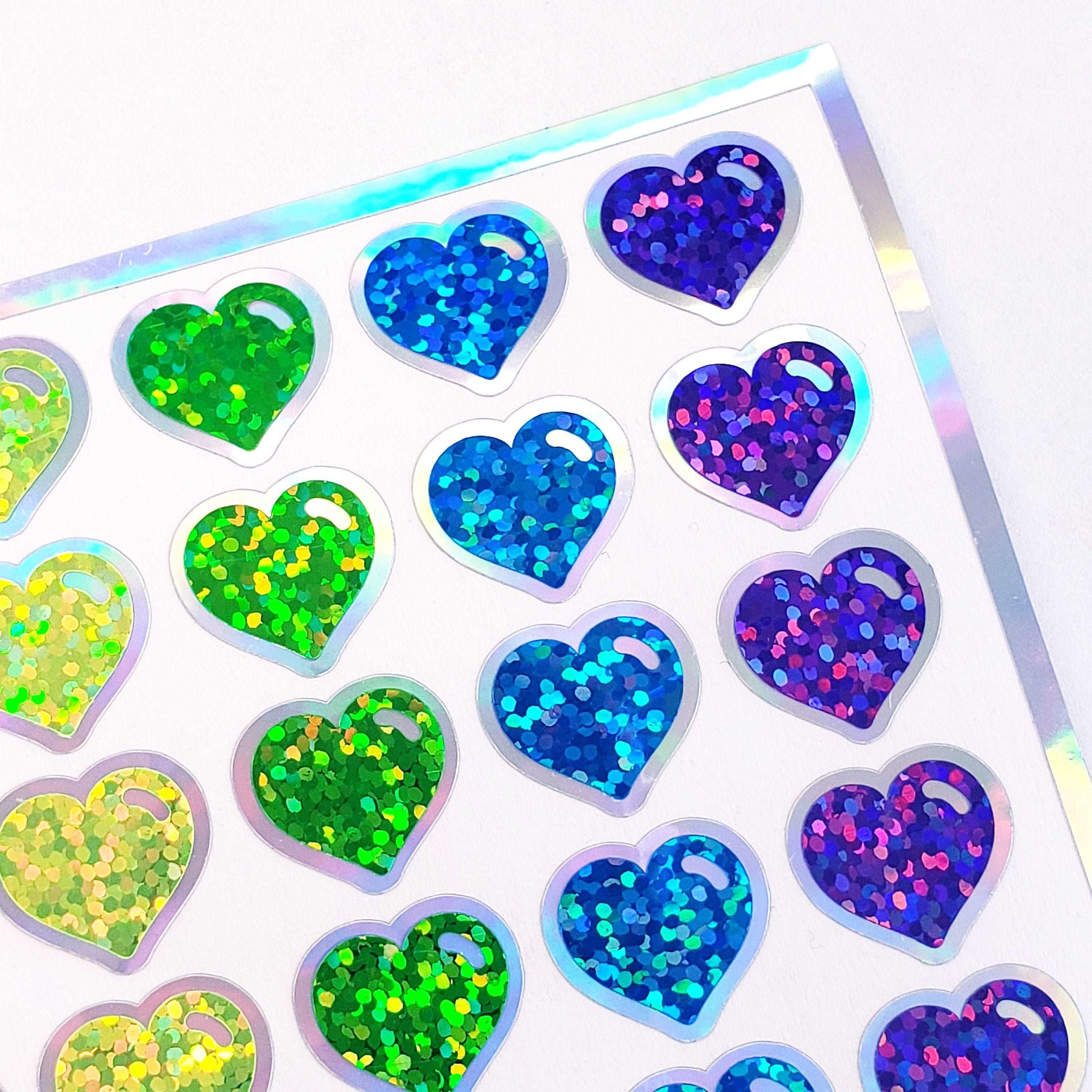 Neon Rainbow Colors Heart Stickers, set of 60